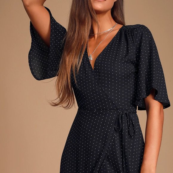 Lulu's Farah Black Print Midi Wrap Dress - Picture 4 of 15